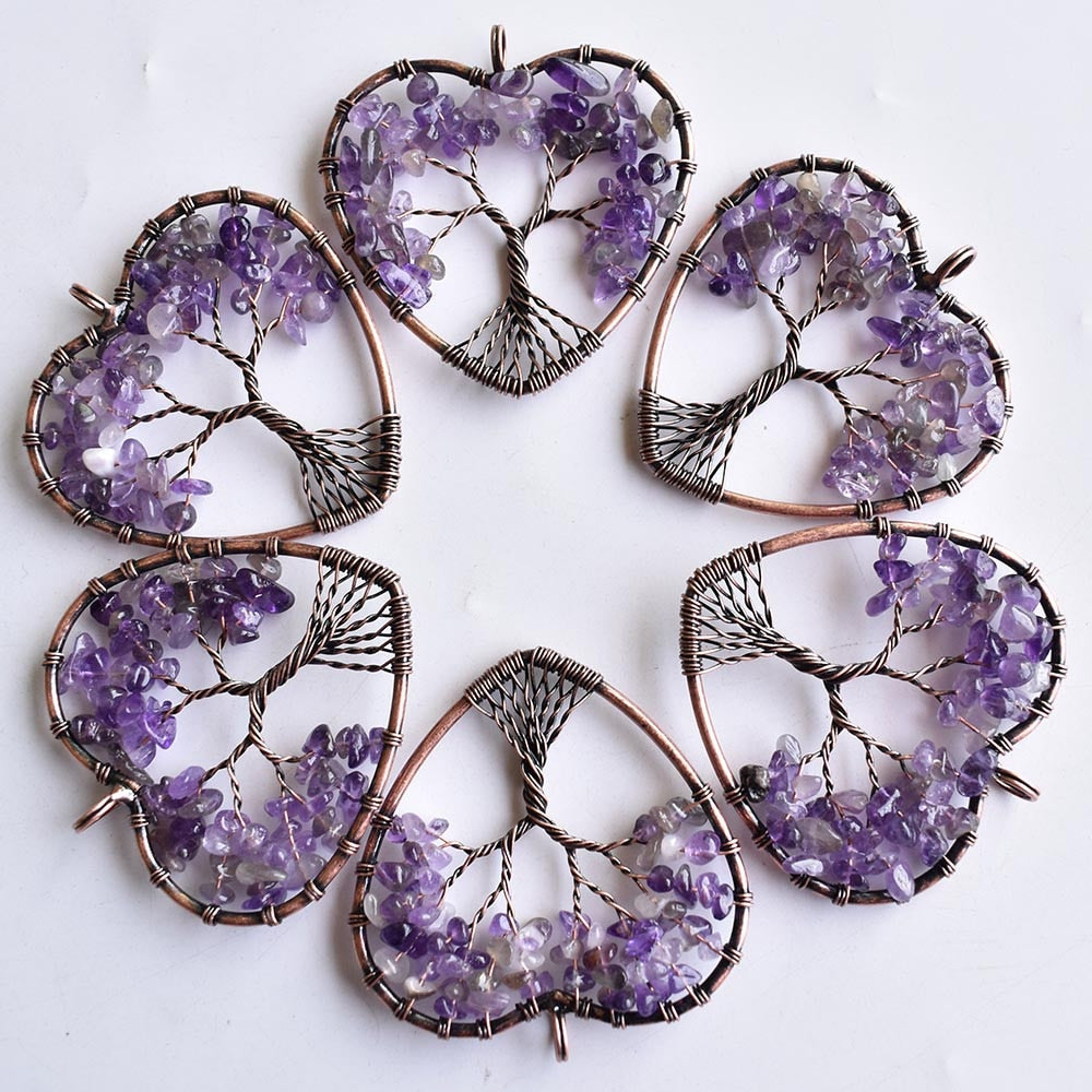 Natural Amethyst Heart-Shaped Tree of Life Pendant
