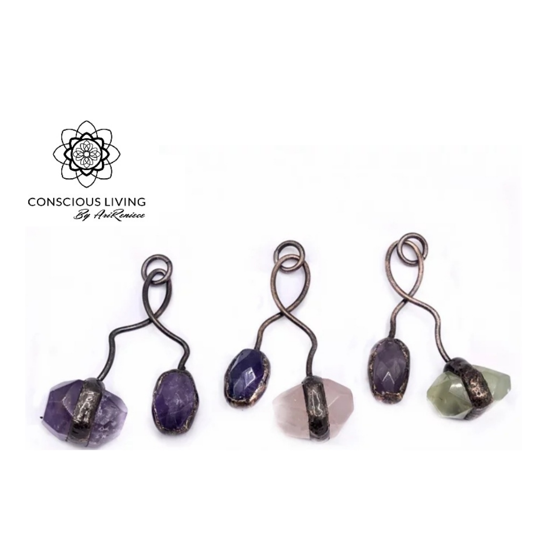 Copper 2 Stone Swirl Necklace Pendant. Amethyst × Jade natural gemstones. 👁❤💫