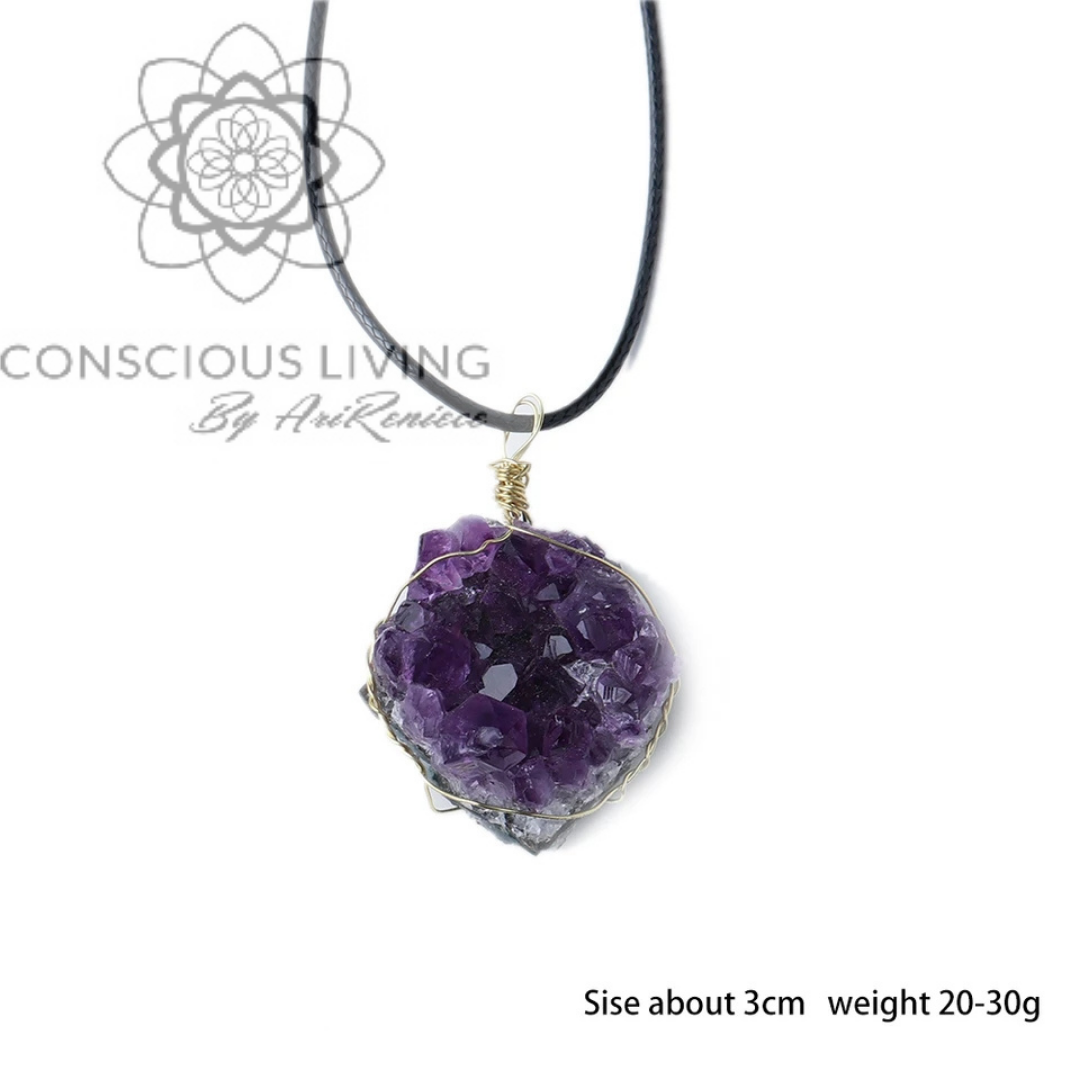 Raw Amethyst cluster wrapped necklace