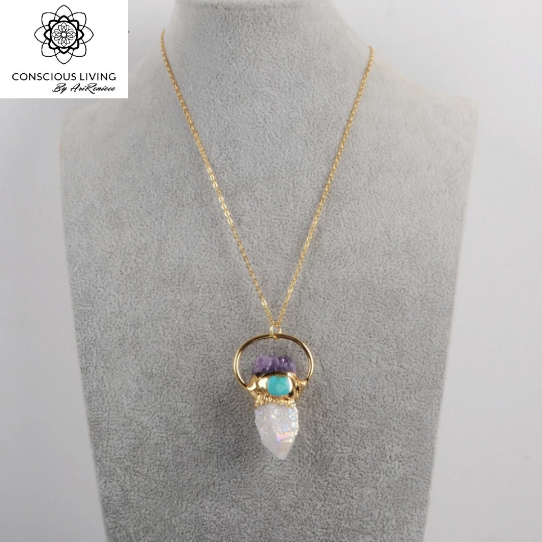 Angel Aura w/ Amethysts & Turquoises Necklace