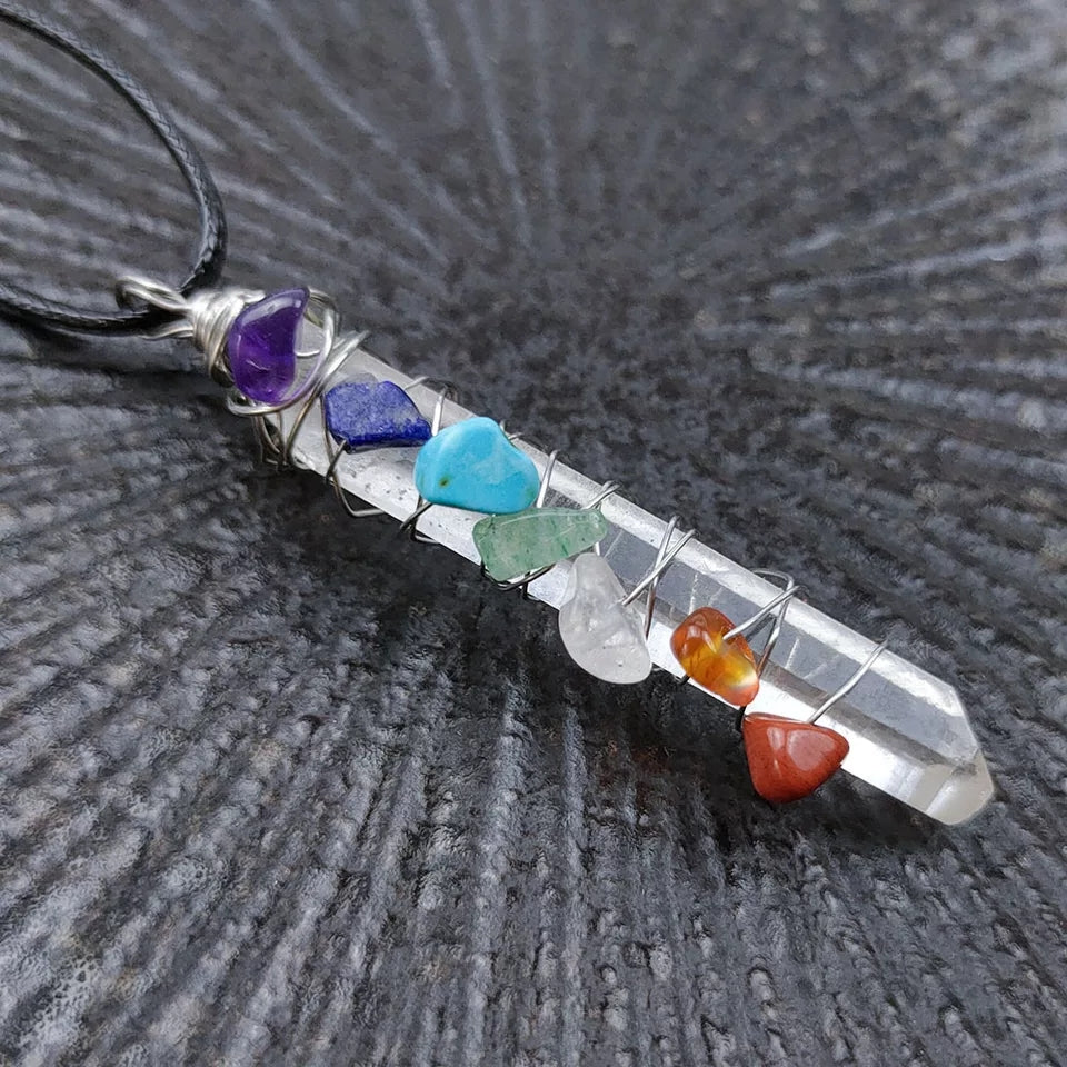 Chakra wire wrapped Quartz Necklace Pendant