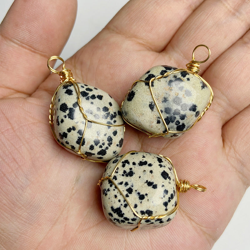 Wrapped Tumbled Gemstone Necklace Pendants
