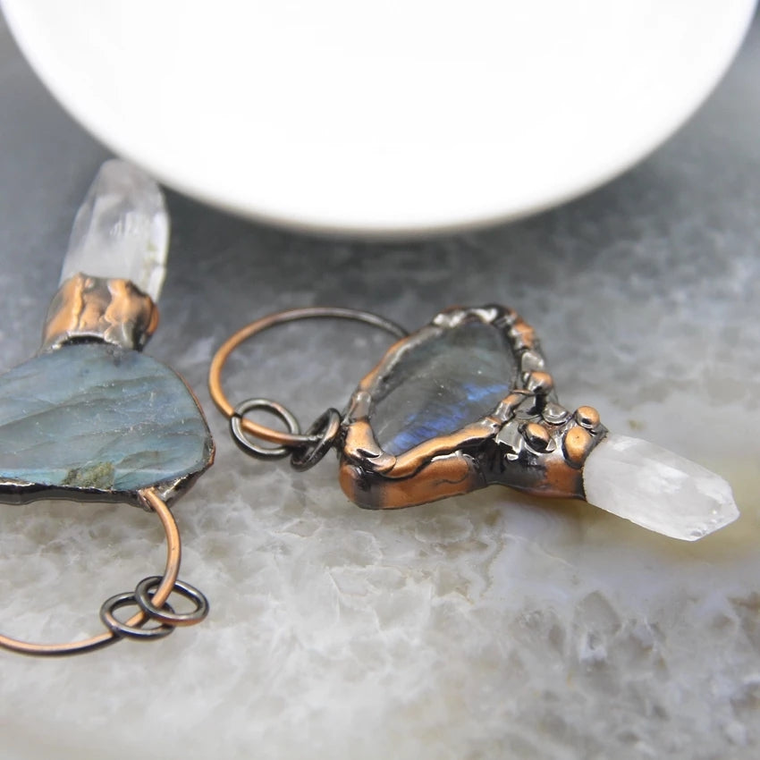 Labradorite × Quartz Copper Necklace Pendant.