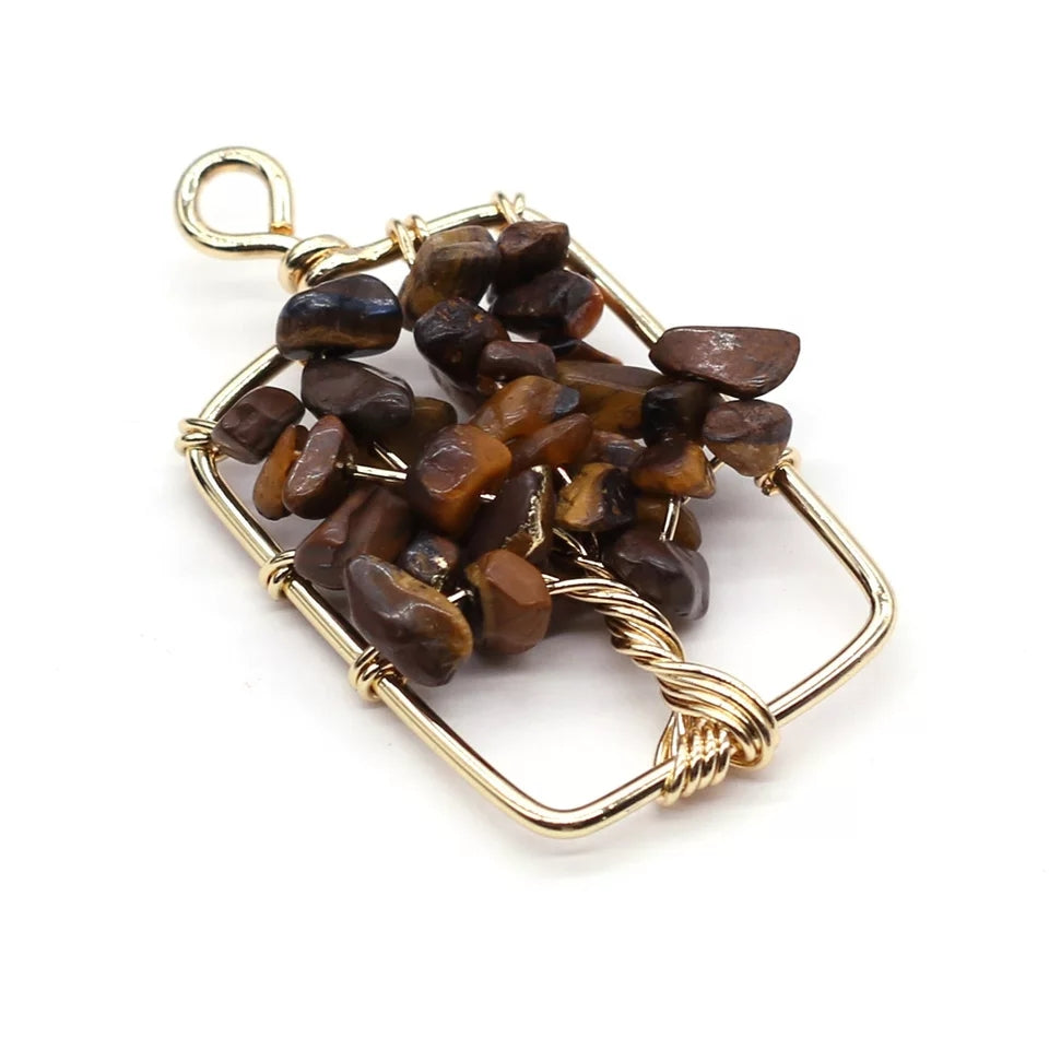 Wrapped Gemstone "Tree of Life" Necklace Pendant.