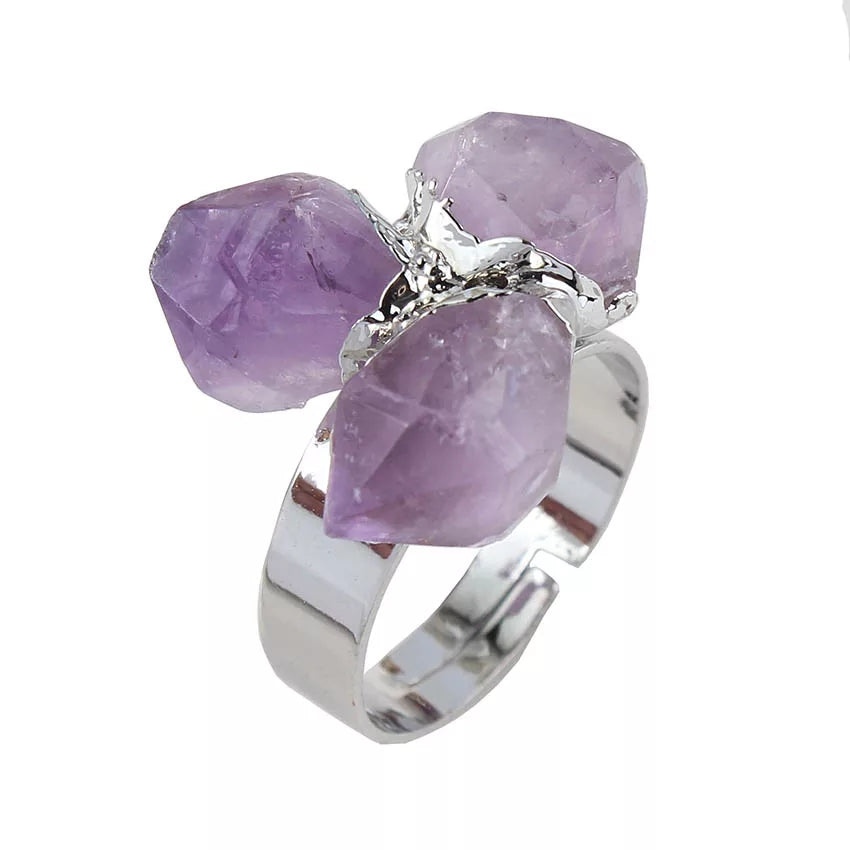 Silver Wrapped Adjustable Gemstone Rings.