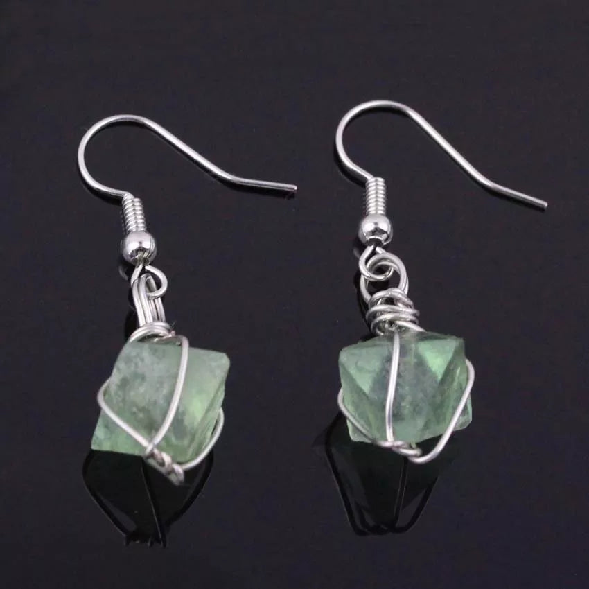 Handmade wrapped green Flourite earrings