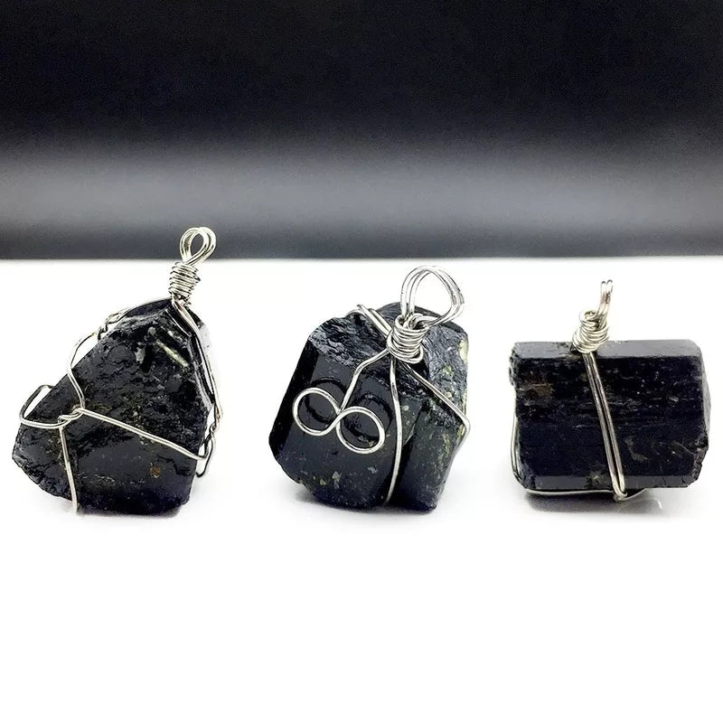 Wrapped tourmaline pendants