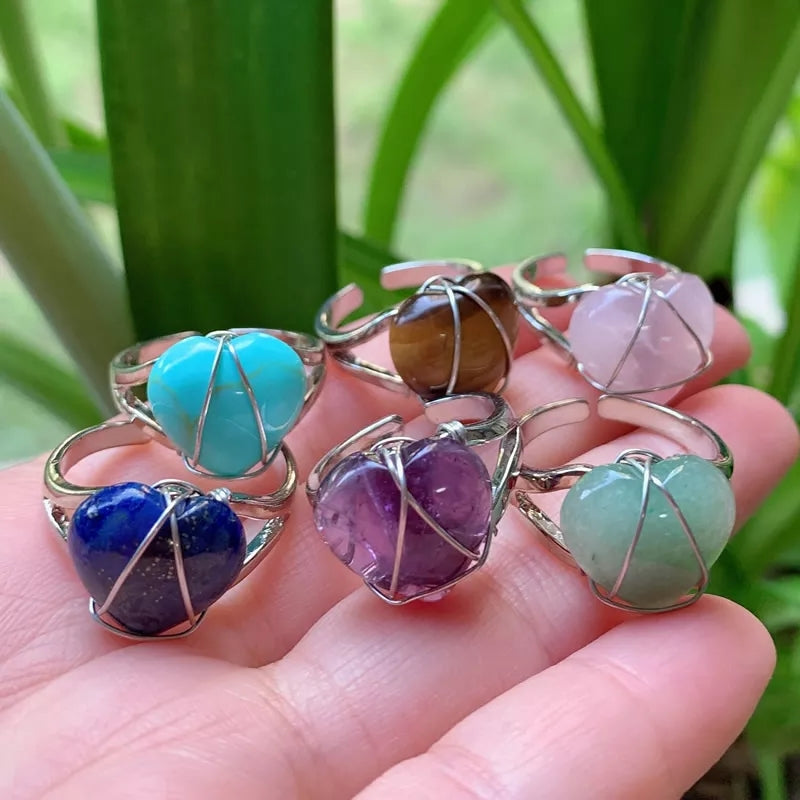 Wrapped Gemstone Heart Rings