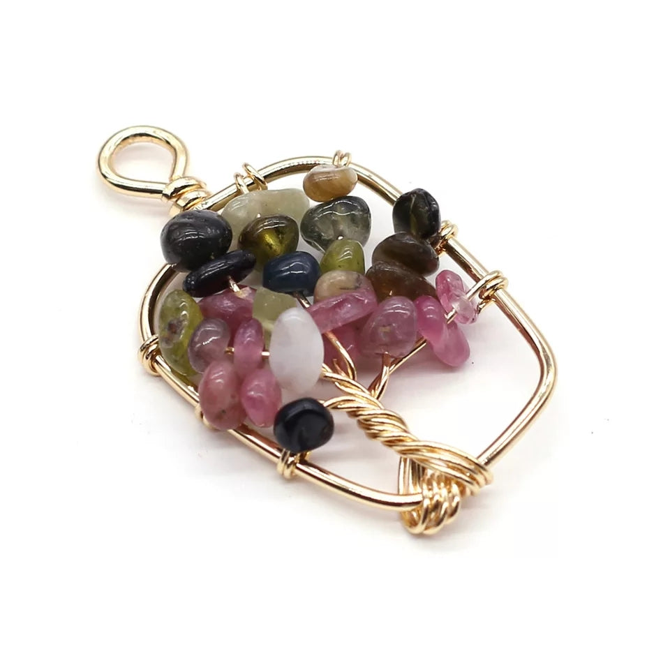 Wrapped Gemstone "Tree of Life" Necklace Pendant.