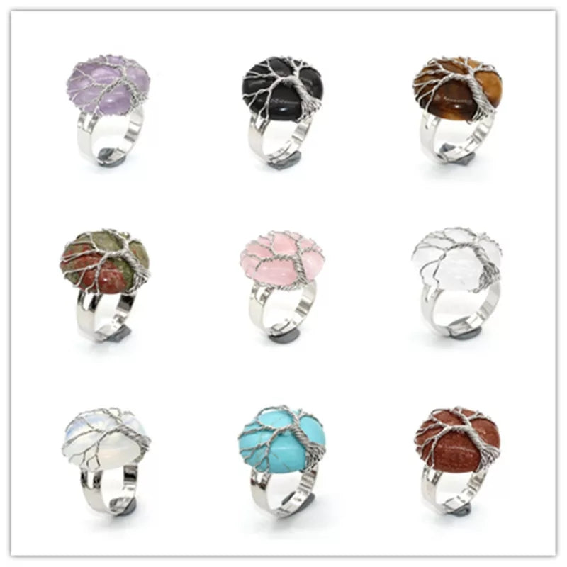 Wrapped Tree of Life Gemstone Rings