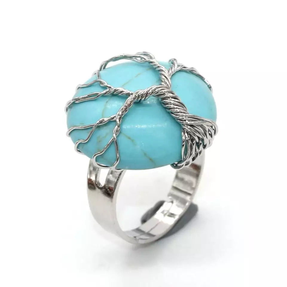 Wrapped Tree of Life Gemstone Rings