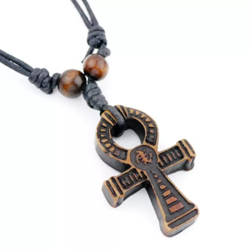 Adjustable wood design Ankh necklace