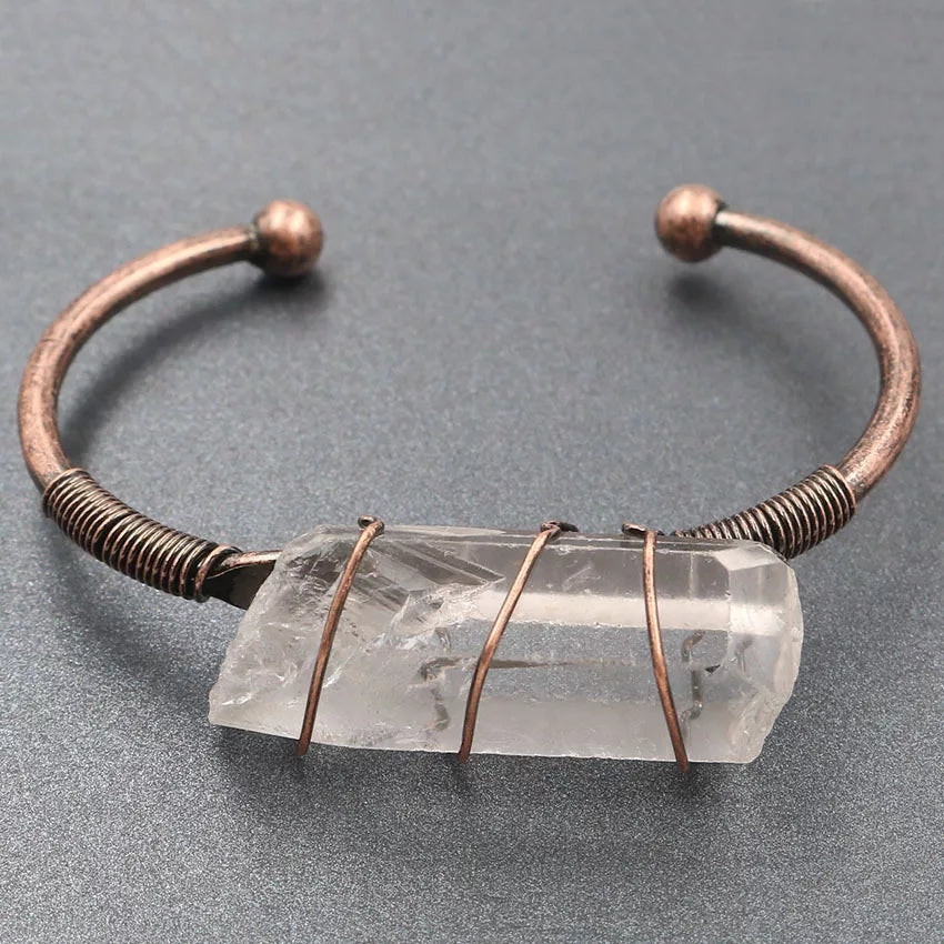 Clear Quartz Copper Wrapped Bangle