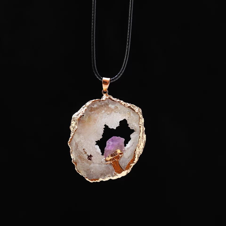 Agate Druzy × Amethyst Pendant