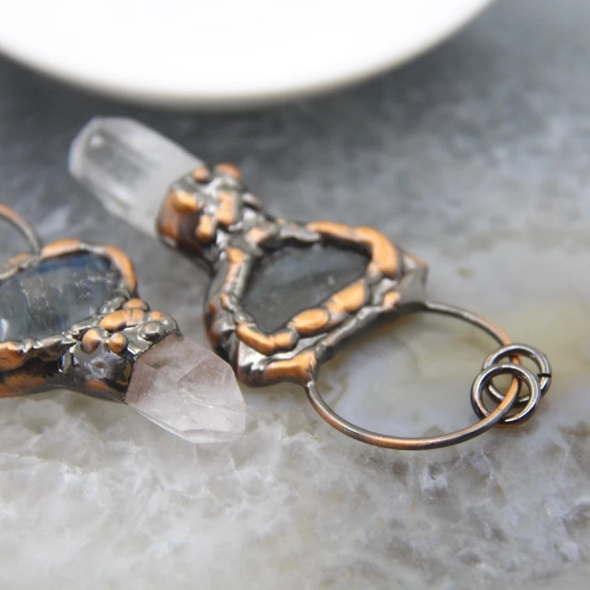 Labradorite × Quartz Copper Necklace Pendant.