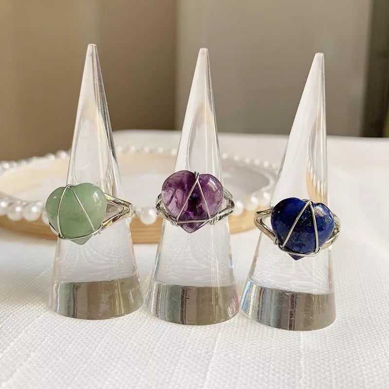Wrapped Gemstone Heart Rings