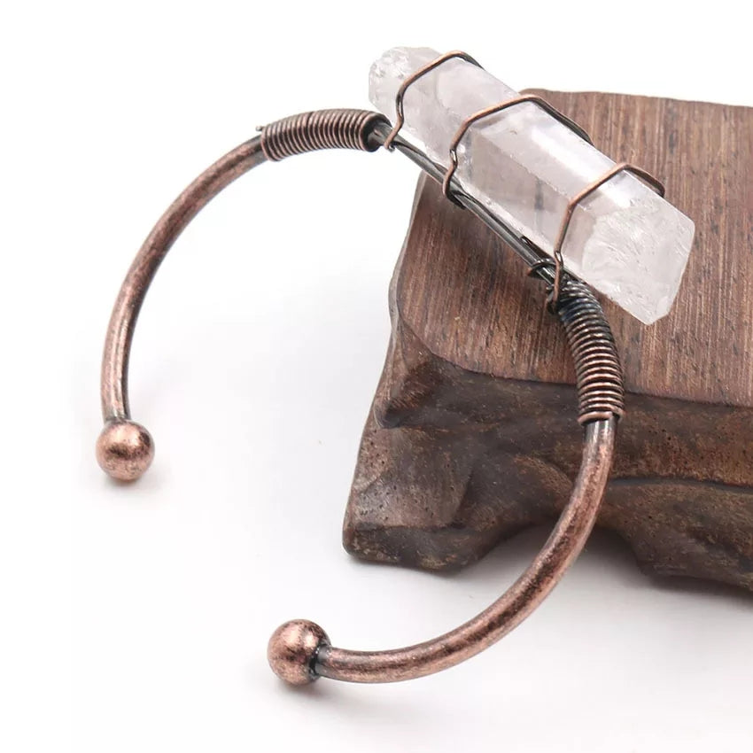 Clear Quartz Copper Wrapped Bangle