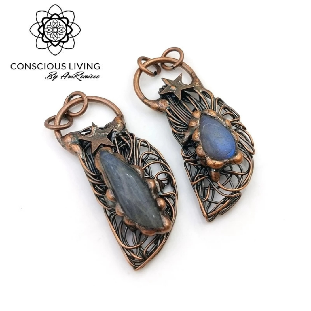 Bronze Soldered Moon × Labradorite Pendant