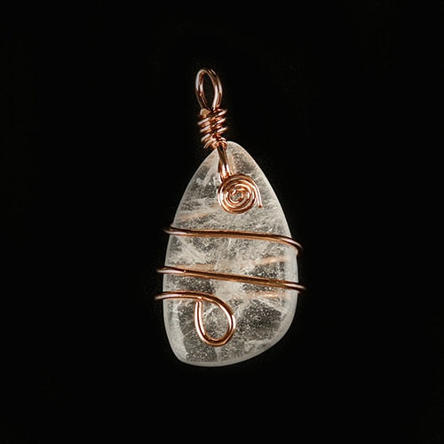 Natural Crystal Wrapped Healing Pendant