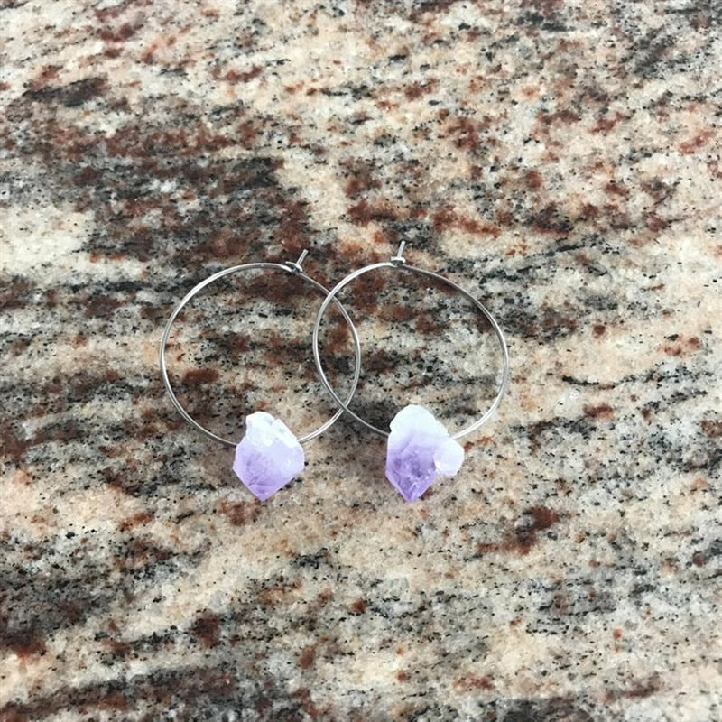 Small Amethyst Hoop Earrings